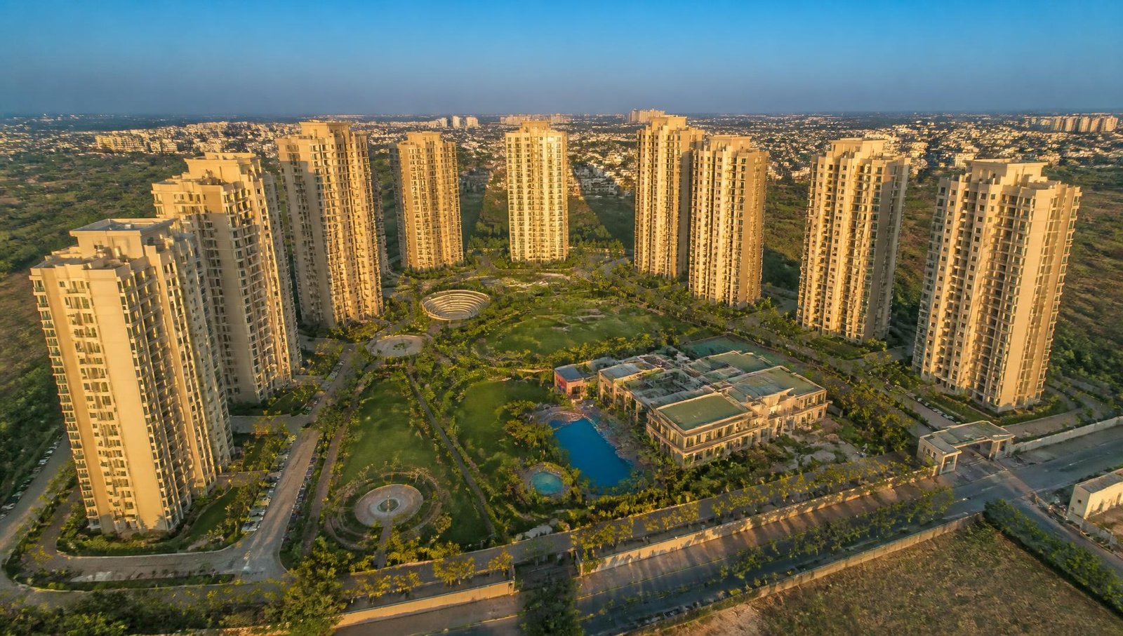 Aerial view of Amrapali Silicon City residential towers in Sector 76, Noida